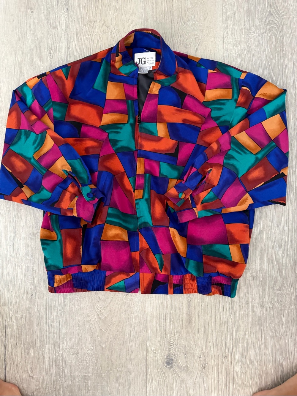 JG Multicolor Geometric Zip-Front Jacket - Bold Blue/Teal/Pink